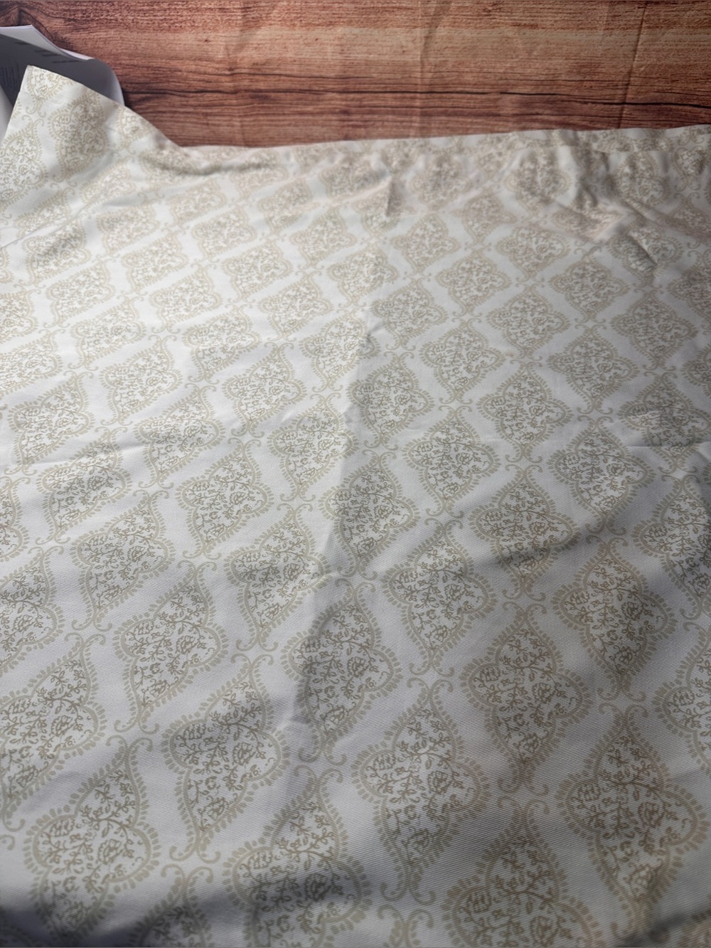 Tahari Home shower curtain beige-on-ivory damask motif pattern